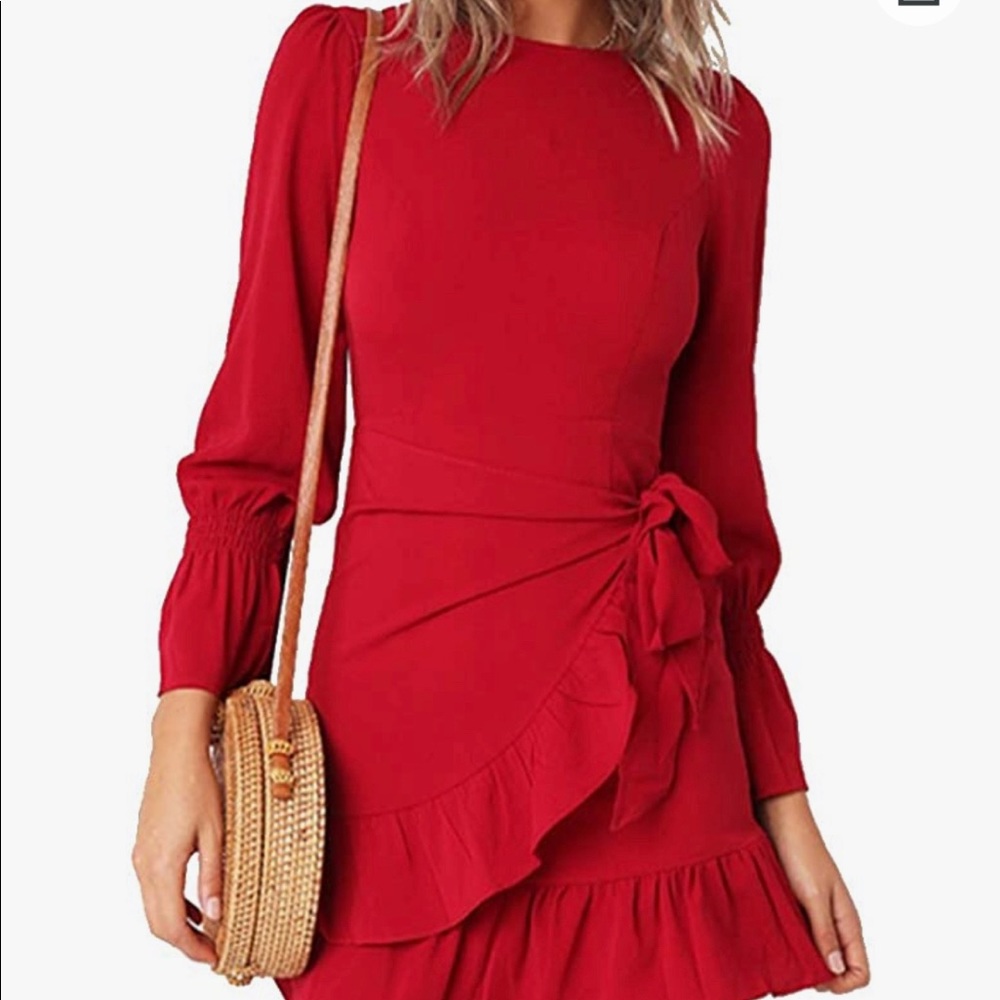 Red Ruffled Wrap Party Dress